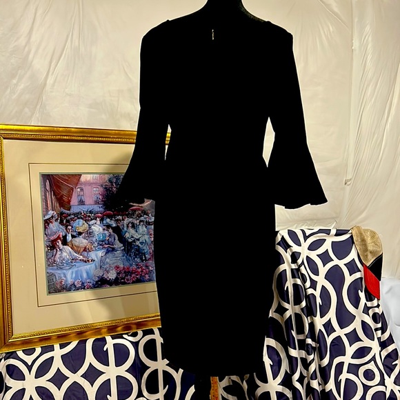🎉NWT Donna Karan NY black bell sleeve, round neck A line Dress. - Picture 3 of 8